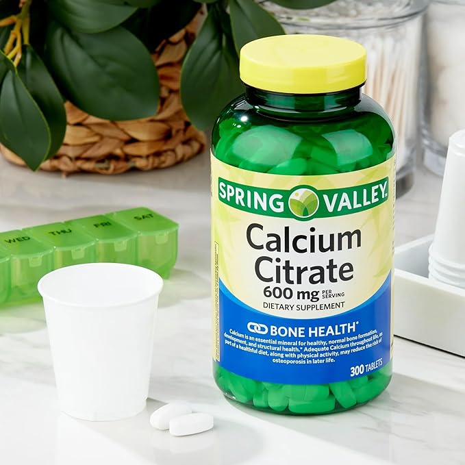 Spring Valley - Calcium Citrate, Bone Health Supplement, 600mg, 300 Count, (1) + ViT4 Pill Box.