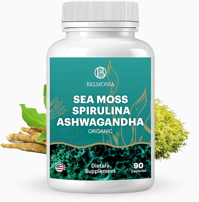 Sea Moss with Spirulina and Ashwagandha Blend Capsules, Mood, Immune Support & Stress Relief, Micro Ingredients & Antioxidants Source ā Non-GMO, Vegan Superfood Supplement, 90 Count