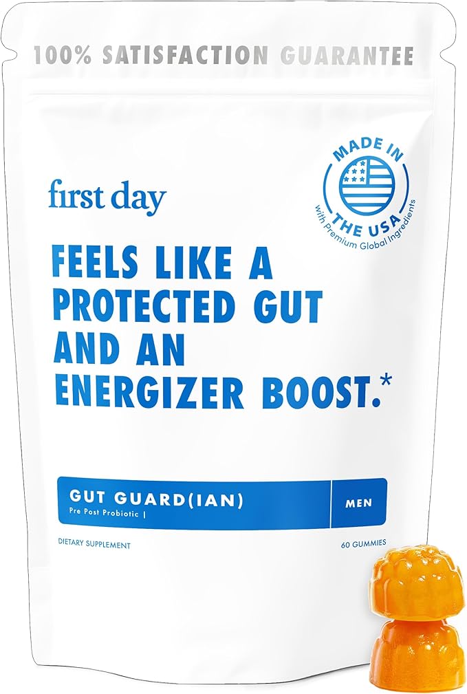 FIRST DAY 3 in 1 Probiotics for Men - Prebiotic, Probiotic & Postbiotic Supplement – Mens Probiotic for Digestive Health, Oral Health, Immune Function, Energy, Gut Health for Men – 30-Day Supply