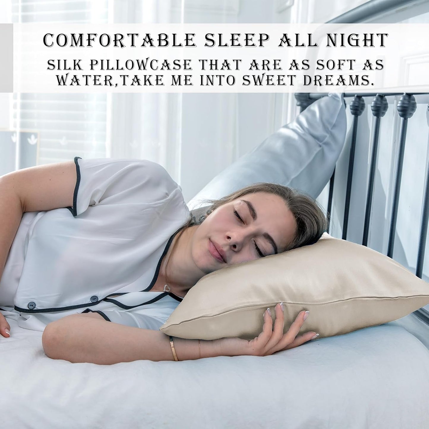 Mulberry Silk Pillow Cases for Hair and Skin King Size Silk Pillowcase with Zipper Soft Breathable Smooth Cooling Satin Silk Pillow Covers for Sleeping (Beige,20"X 36",1Pcs)