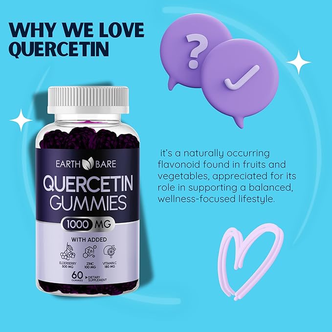 Quercetin Gummies with Elderberry, Zinc & Vitamin C β Immune Support Supplement β Antioxidant & Seasonal Wellness β Vegan, Non-GMO, Natural Berry Flavor β 60 Gummies