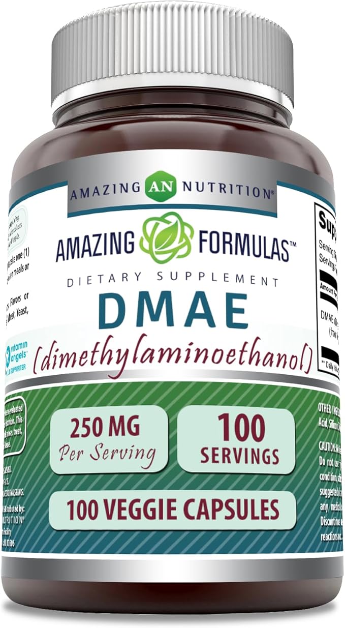 Amazing Formulas DMAE Supplement | 250 Mg | Veggie Capsules | Non-GMO | Gluten-Free | Made in USA (1 Pack, 100 Count)