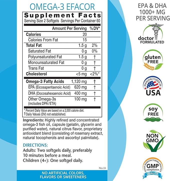 Eniva Health Omega-3 Fish Oil | 1120 MG | High EPA/DHA Premium Fish Oil Daily Supplement for Heart, Brain & Immune Support for Adults, Men & Women - 120 Capsules