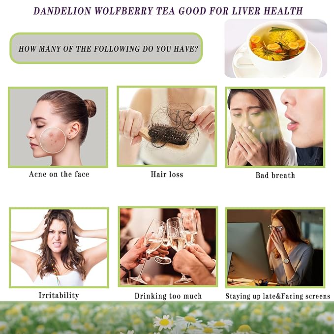 Dandelion Wolfberry Tea, 4.2oz, Detoxifying Herbal Blend for Liver and Kidney Support, Eyesight Improvement
