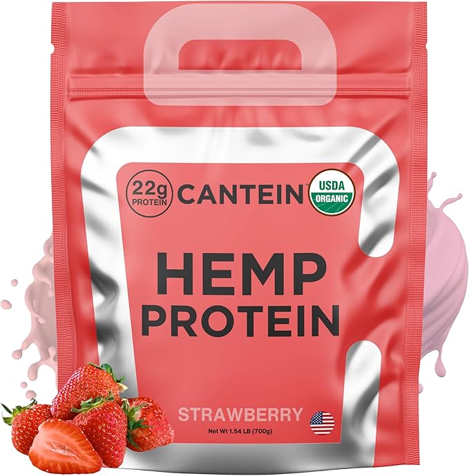Organic Hemp Protein Powder, Plant Based and Vegan Protein Shake, Lactose and Dairy Free, Gluten Free, Clean and Natural- Strawberry (20 Servings)