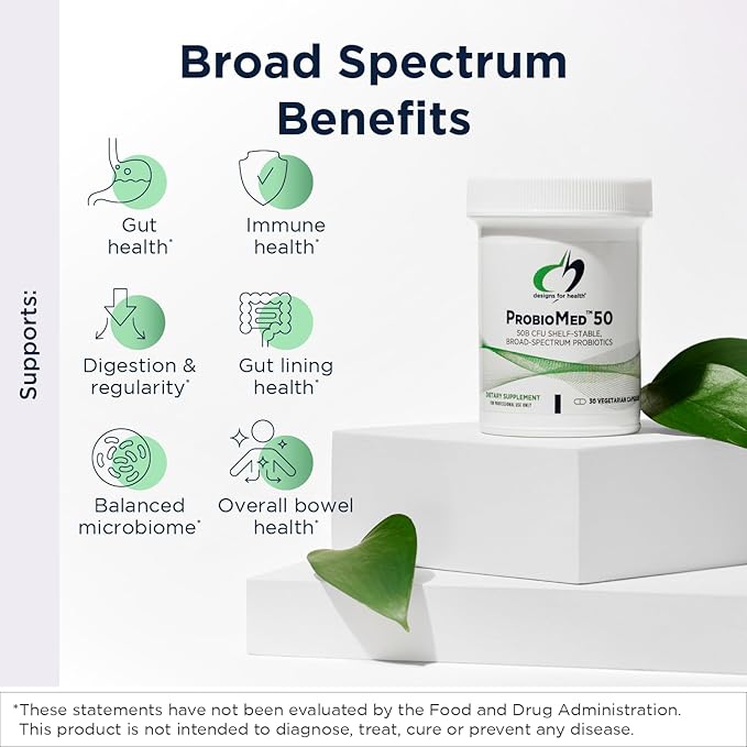 Designs for Health ProbioMed 100 - Probiotics for Digestive Health - 10 Strains with Lactobacillus Acidophilus Probiotic + Lactobacillus Rhamnosus - Gut Health + Immune Support Supplement (30 Caps)