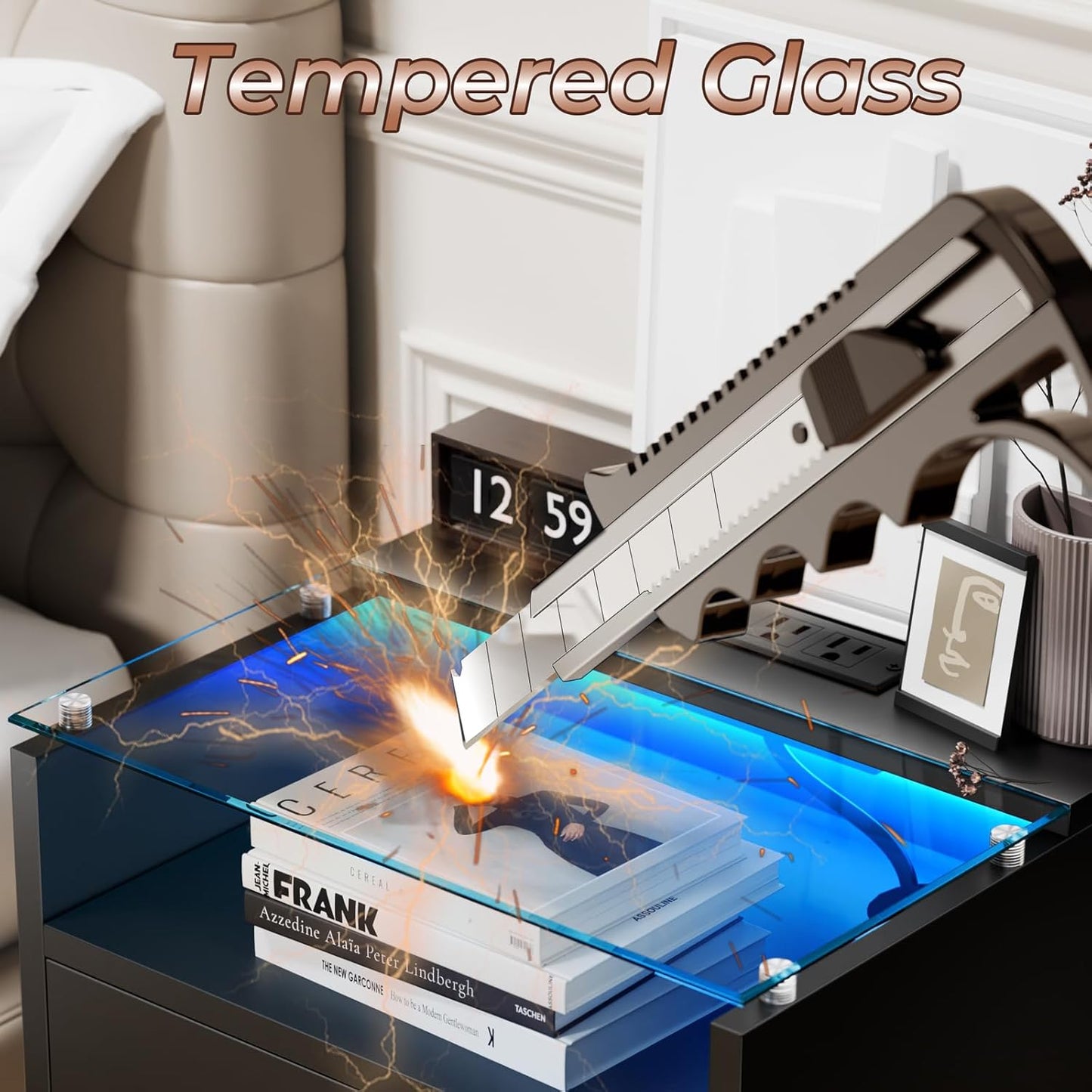 Loomie Black Floating Nightstands Set of 2, 18.9” Bedside Table w/Charging Station and LED Light, Floating Shelf with Drawer, Wall Mounted Night Stand for Bedroom, Entryway Wall.