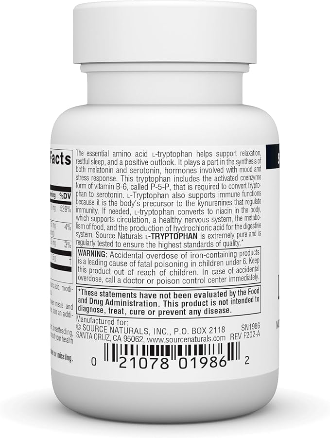 Source Naturals L-Tryptophan with Coenzyme B-6 500 mg - 30 Tablets