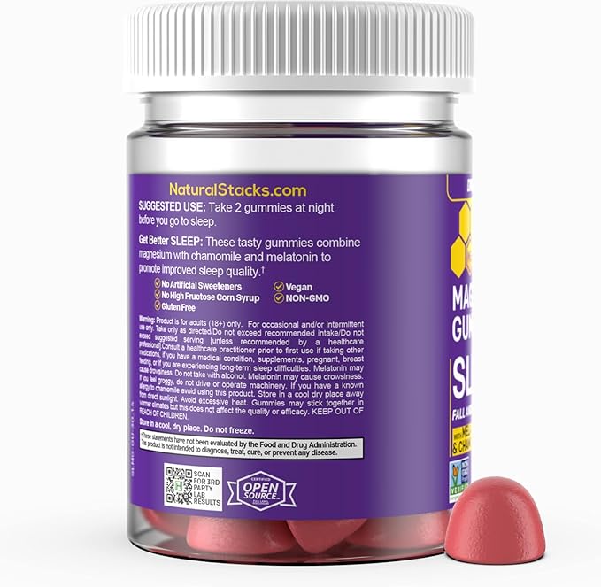 Sleep Magnesium Gummies with Melatonin - 200mg Magnesium Citrate - Melatonin Gummies for Sleep Quality - Nighttime Aid for Adults with Chamomile - 30 Mixed Berry Chewables