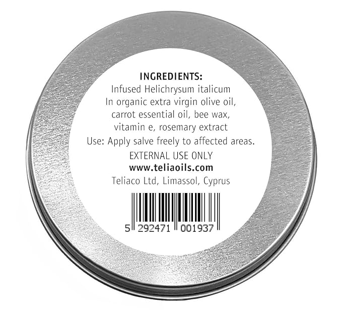 Teliaoils Helichrysum Italicum Multipurpose Salve | Helichrysum Oil | Soothing & Hydrating Relieving Balm | Irritated Skin, Stretch Marks, Varicose Veins & Wrinkles | Adults & Kids | 1.7oz/ 50gr |