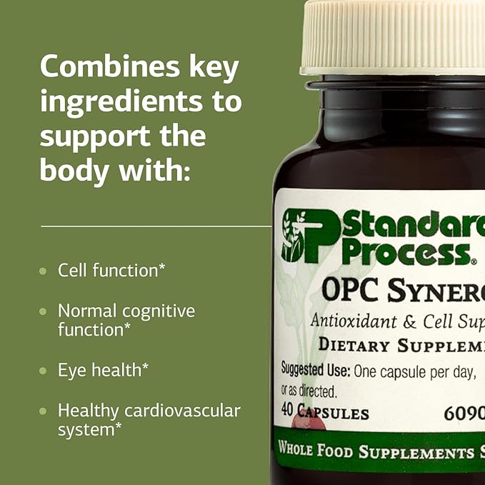 Standard Process Inc. OPC Synergy - Whole Foods Cognitive Health, Brain Health and Brain Support, Eye Support and Eye Health with Bilberry, Grape Seed Extract, Green Tea Powder - 40 Capsules