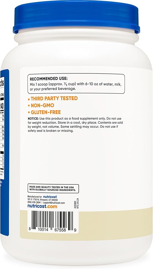Nutricost Grass-Fed Whey Protein Concentrate (Vanilla) 2LBS - Undenatured, Non-GMO, Gluten Free