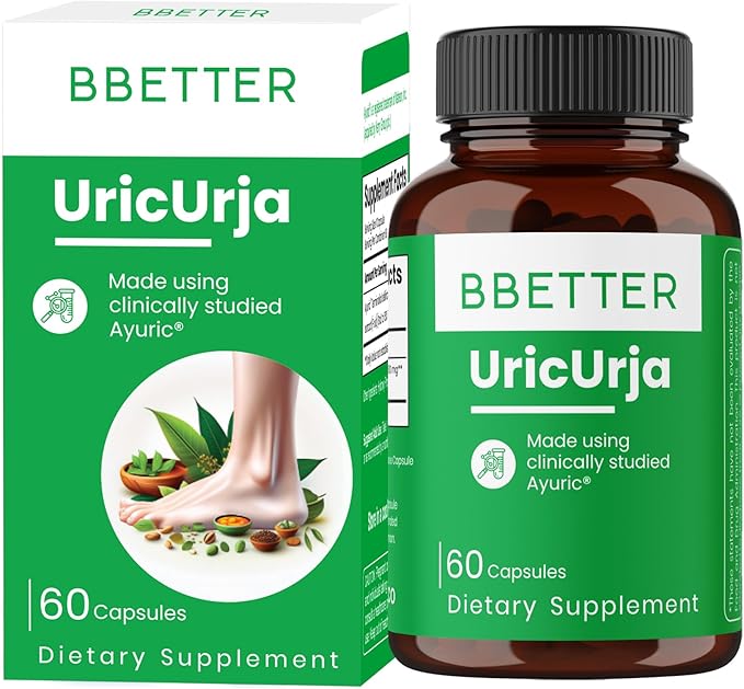 BBETTER UricUrja โ Uric Acid Support Supplement with Ayuricยฎ (Terminalia bellirica) โ Lab-Tested Herbal Formula โSupports Kidney Health - 60 Capsules