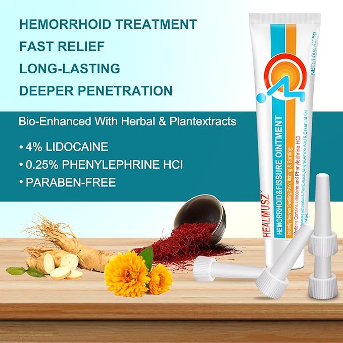 Hemorrhoid & Fissure Ointment, Hemorrhoid Treatment and Hemorrhoid Cream with Lidocaine 4% & Phenylephrine HCI, Hemorrhoidal treatment for Fast Relief of Itching, Pain, Burning, Swelling - 1.5 oz BB