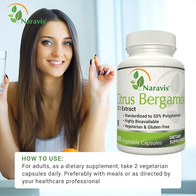 Citrus Bergamot Extract - 180 Capsules - 25:1 Extract - 50% Polyphenols - Black Pepper for Enhanced Absorption - Cholesterol lowering Supplements - Polyphenols Supplement