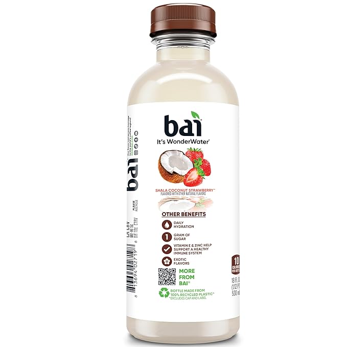 Bai Antioxidant Infused Water Beverage, Shala Coconut Strawberry, with Vitamin C and No Artificial Sweeteners, 18 Fluid Ounce Bottle, 12 Pack