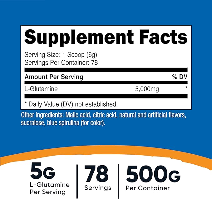 Nutricost L-Glutamine Powder (500 Grams) (Blue Raspberry)