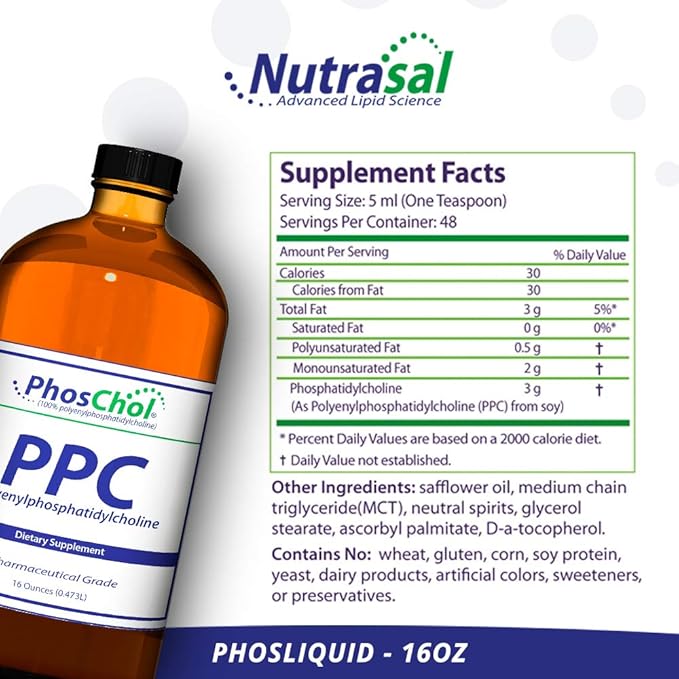 PhosChol PPC Polyenyl PhosphatidylCholine Choline Supplement 3000mg Liquid 16 oz