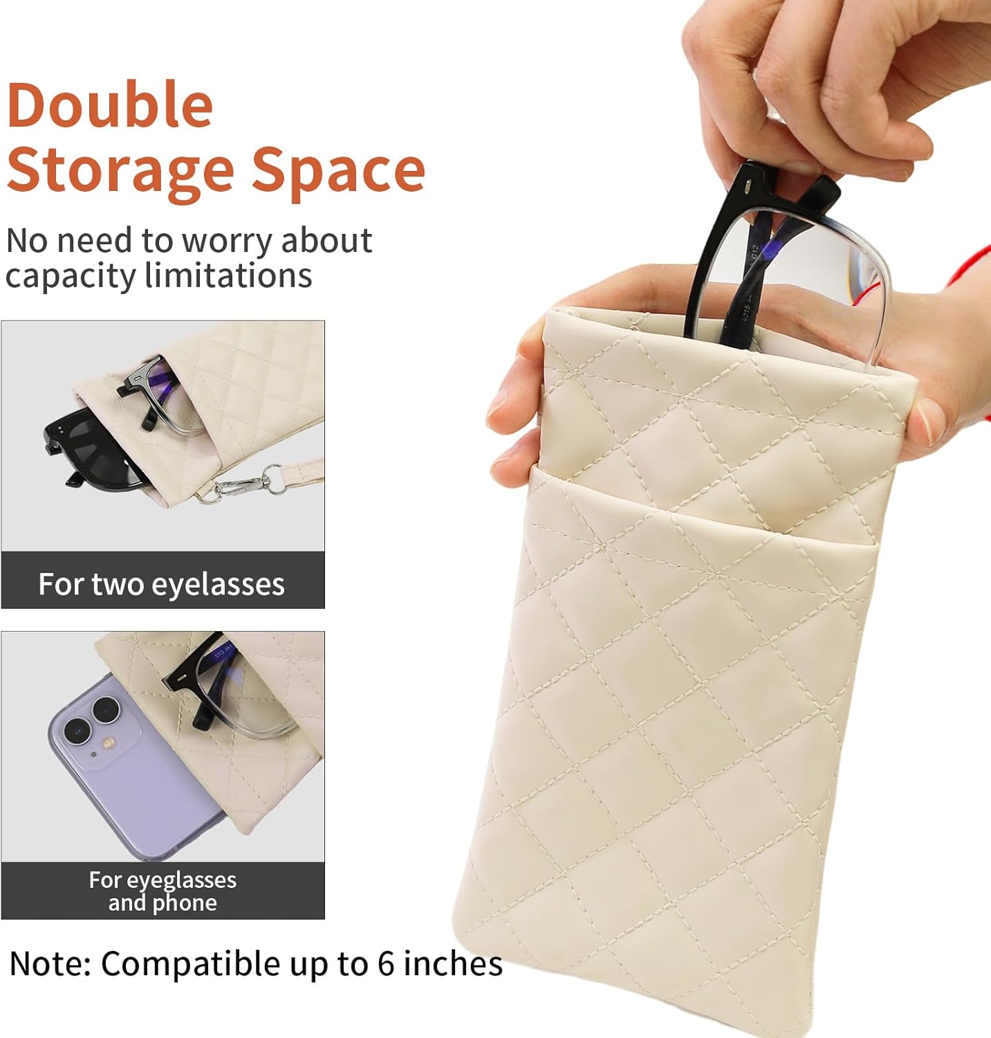 Double Eyeglass Case Soft Dual Glasses Case for Women Men Travel Squeeze Top Sunglasses Cases Eyeglasses Pouch