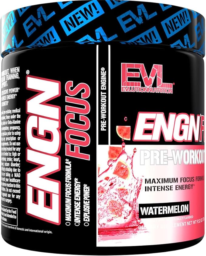 Evlution Nutrition ENGN Focus - Intense Pre-Workout with Creatine - Maximum Focus Formula - Pre-Workout Powder for Lasting Energy - with Beta-Alanine & Caffeine - 30 Servings - Watermelon