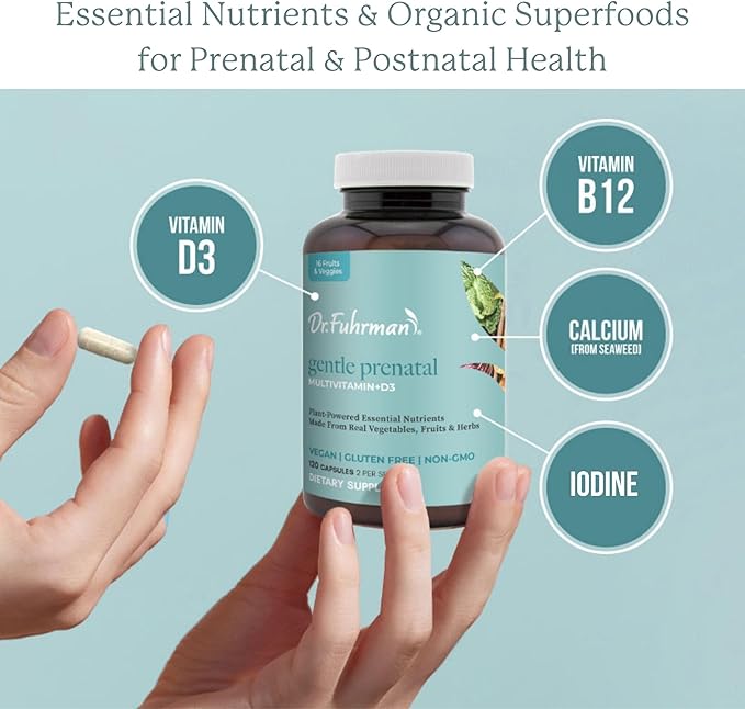 Dr Fuhrman Prenatal Vitamins For Women | Doctor-Formulated Prenatal Vitamins | Natural Folate, B12, Choline & Iodine for Pregnancy Support, Brain & Immune Health | No Synthetic Folic Acid | 120 Cap