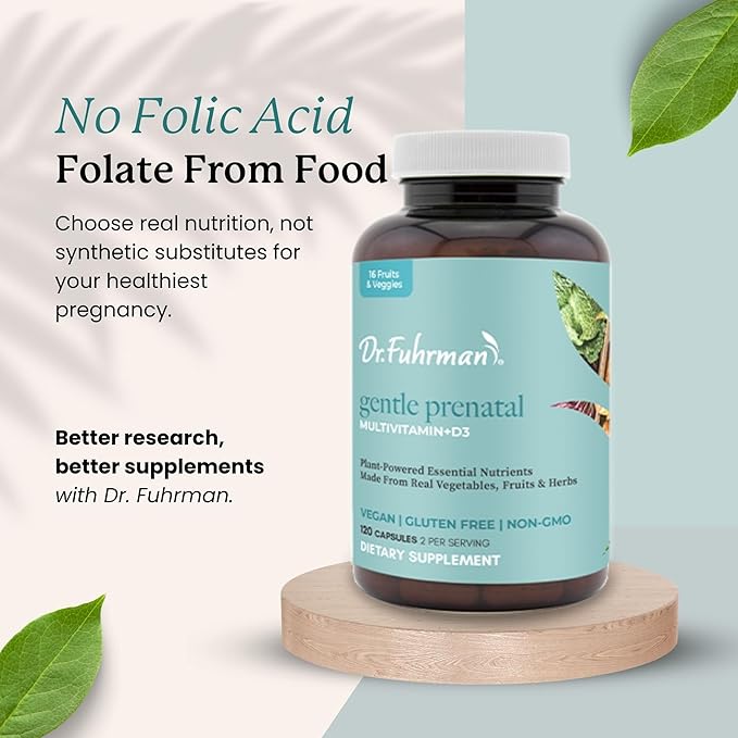 Dr Fuhrman Prenatal Vitamins For Women | Doctor-Formulated Prenatal Vitamins | Natural Folate, B12, Choline & Iodine for Pregnancy Support, Brain & Immune Health | No Synthetic Folic Acid | 120 Cap
