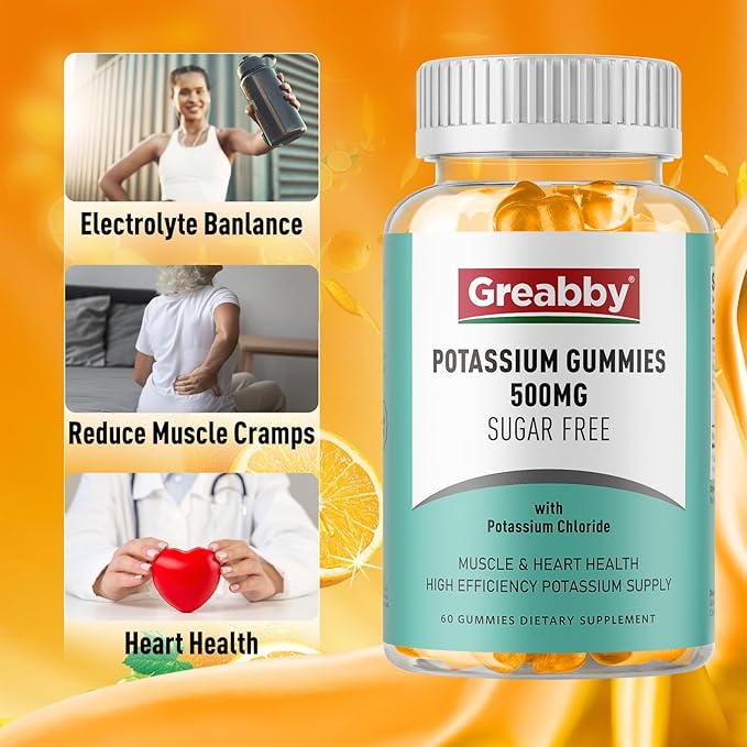 Potassium Gummies, Potassium Chloride for Adults, 60 Servings, Sugar-Free Potassium Supplement, Muscle Relief & Heart Health for Women Men, Electrolyte Balance, Efficient Potassium Supply