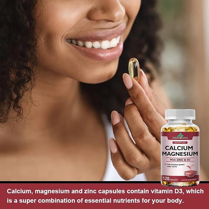 4 in 1 Calcium 1000mg + Magnesium 400mg + D3 + Zinc, Extra Strength, Complex Supplement for Bone and Immune Health. 120 SoftGels, 60 Day Supply