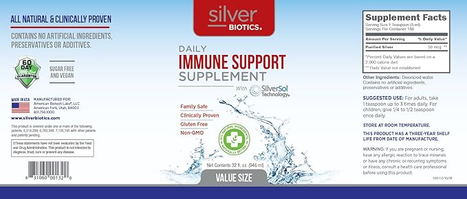 Silver Biotics Colloidal Nano SilverSol Ag₄O₄ 10 PPM Immune Support | Bio-Hacking Immune Building Natural Support | 32 Fl Oz (Pack of 2)