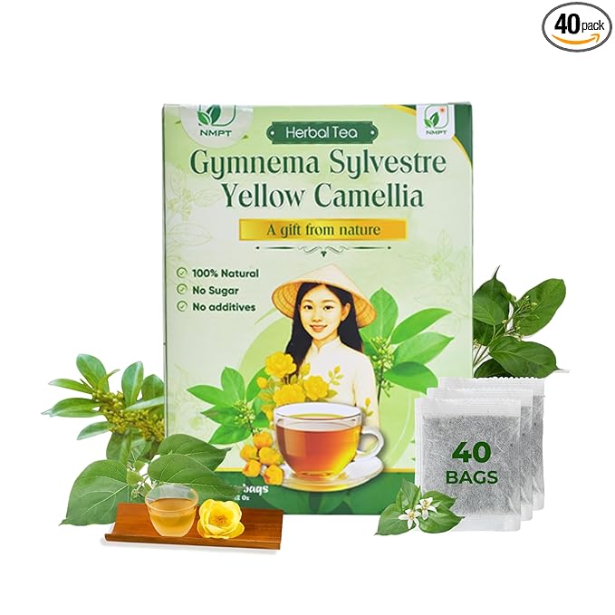 NMPT Dried Gymnema Sylvestre Yellow Camellia Tea, Handpicked, 40 Sachets, Cold-Dried, Gluten-Free, No Added Sugar, Mild Sweet Flavor, Eases Fatigue & Stress, Supports Overall Health