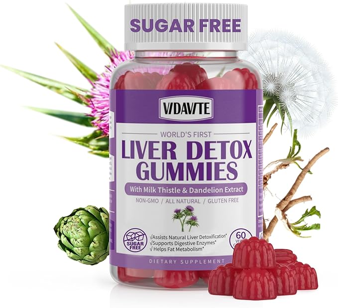 Sugar-free Liver Cleanse Detox & Repair Gummies — 1500mg Milk Thistle Supplement with Artichoke, Dandelion and 20+ Herbs — Essential Liver Support Supplement for Men & Women(60 Vegan Gummies)