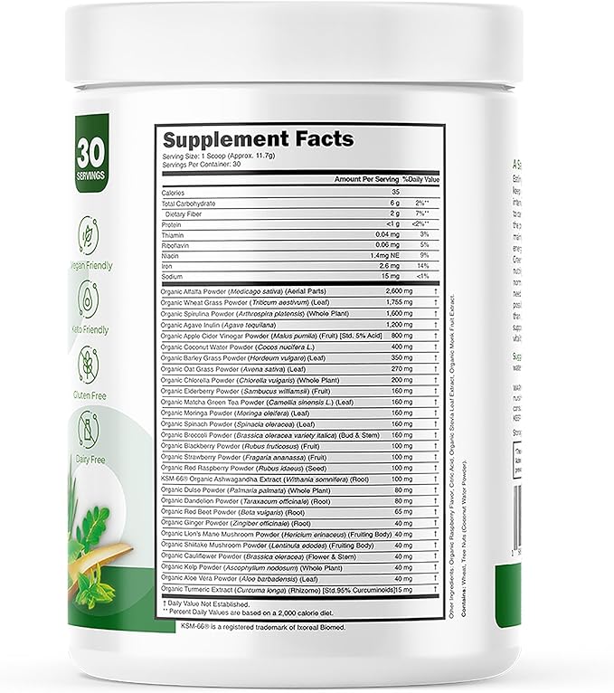 LiveGood Super Greens Powder Organic Superfood with Wheat Grass Powder, Daily Superfood Powder for Immune Support, Energy and Detox, Green Juice Powder Supplement (30 Servings), 12.38 Oz