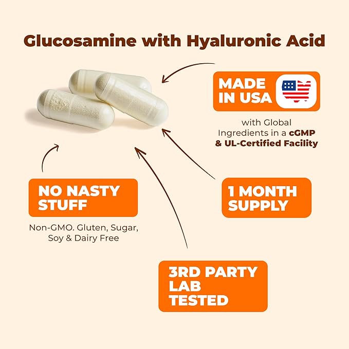 Glucosamine with Hyaluronic Acid, Black Pepper, MSM & Boswellia - 5-in-One Joint Support Supplement. Antioxidant & Inflammatory Support - Joint Health, Flexibility and Comfort. FSA Eligible 60 Caps
