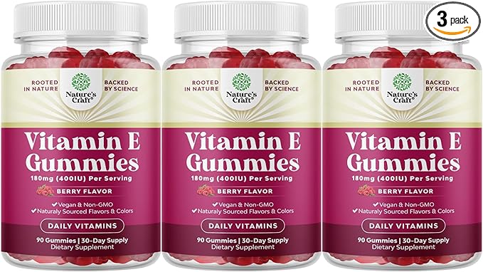 Natures Craft Vitamin E Gummies for Skin Care - High-Potency Vitamin E 400 IU Skin Supplement - Delicious & Easy-to-Take Supplement Promote Health Immune Support & Cellular Protection (3 Months)
