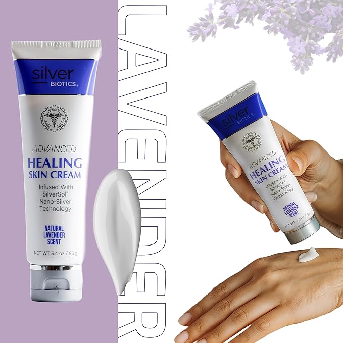 Silver Biotics Nano Silver Healing Lotion Cream Lavender Scent Infused SilverSol and Hyaluronic Acid | All Natural Ingredients to Heal, Smooth Your Skin Blemishes and Scars (3.4 oz.)