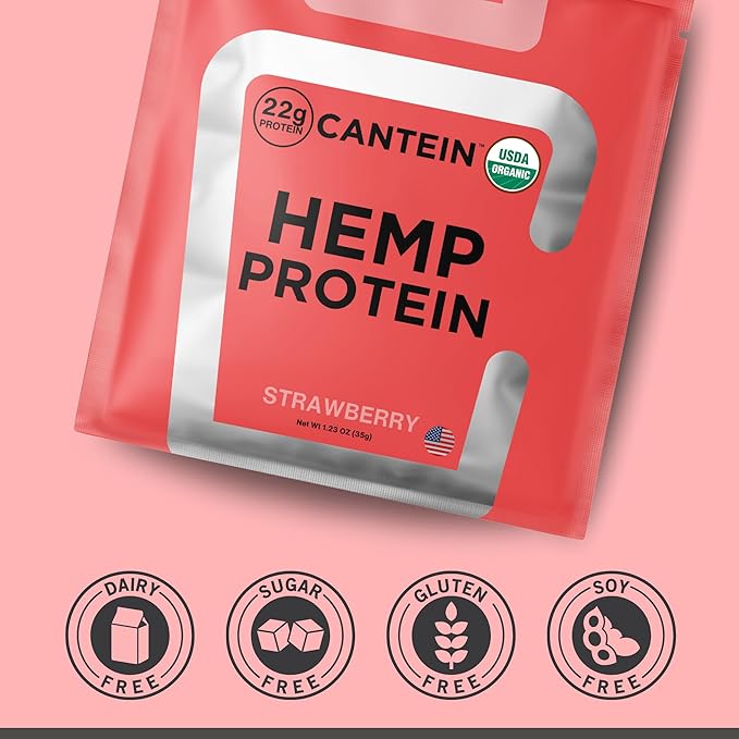 Organic Hemp Protein Powder, Plant Based and Vegan Protein Shake, Lactose and Dairy Free, Gluten Free, Clean and Natural- Strawberry (1 Serving)