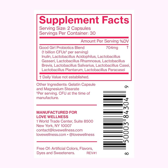 Love Wellness Good Girl Probiotics | Women's Vaginal Health Supplement | Vaginal Probiotics for Women pH Balance & Urinary Tract Health | Support Vaginal Odor & Flora | Old Formula | 30 Day Supply