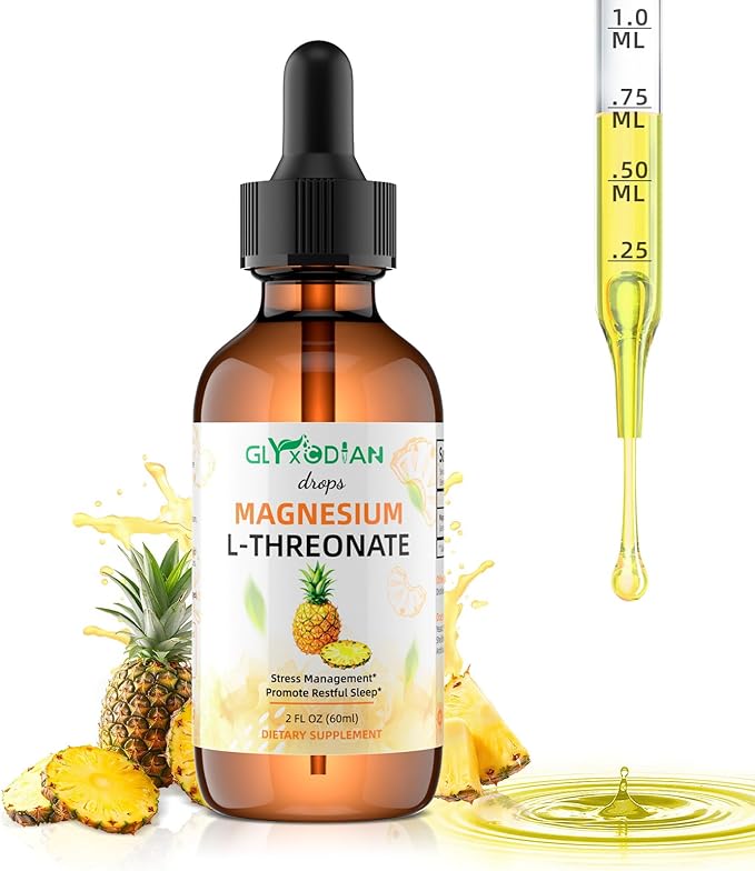 Magnesium L-Threonate Liquid Drops- Magnesium Glycinate Liquid, Support Mood Balance, Muscle, Energy, Sleep, Calm & Nerve, High Absorption, 2 FLOZ, Non-GMO, Suger-Free, Pineapple Flavor