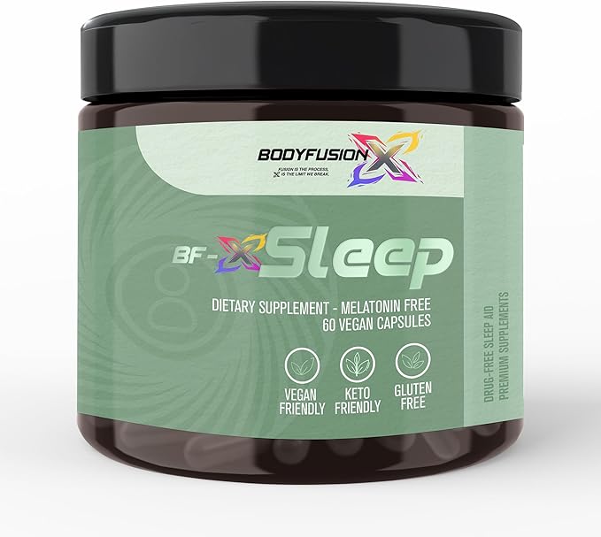 BodyFusion X Sleep Support - Premium Sleep Supplement with Ashwagandha KSM-66, Vitamin B5, L Theanine, & Lemon Balm - Promotes Deep Sleep, Mood Balance, Recovery, & Relaxation - 60 Vegan Capsules