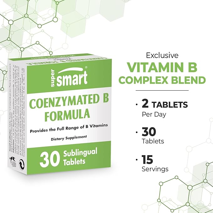 Supersmart - Coenzymated B Formula (Fast Absorption) - All-in-1 Coenzyme B Complex Vitamin Supplement - Natural Mint Flavor | Non-GMO & Gluten Free - 30 Sublingual Tablets