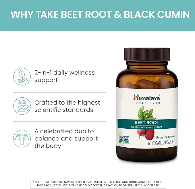 Himalaya Beet Root, Herbal Supplement for Healthy Blood Pressure Support, Vegan, Gluten Free, 500mg Beet Root & 100 mg Black Cumin Extract, 60 Capsules