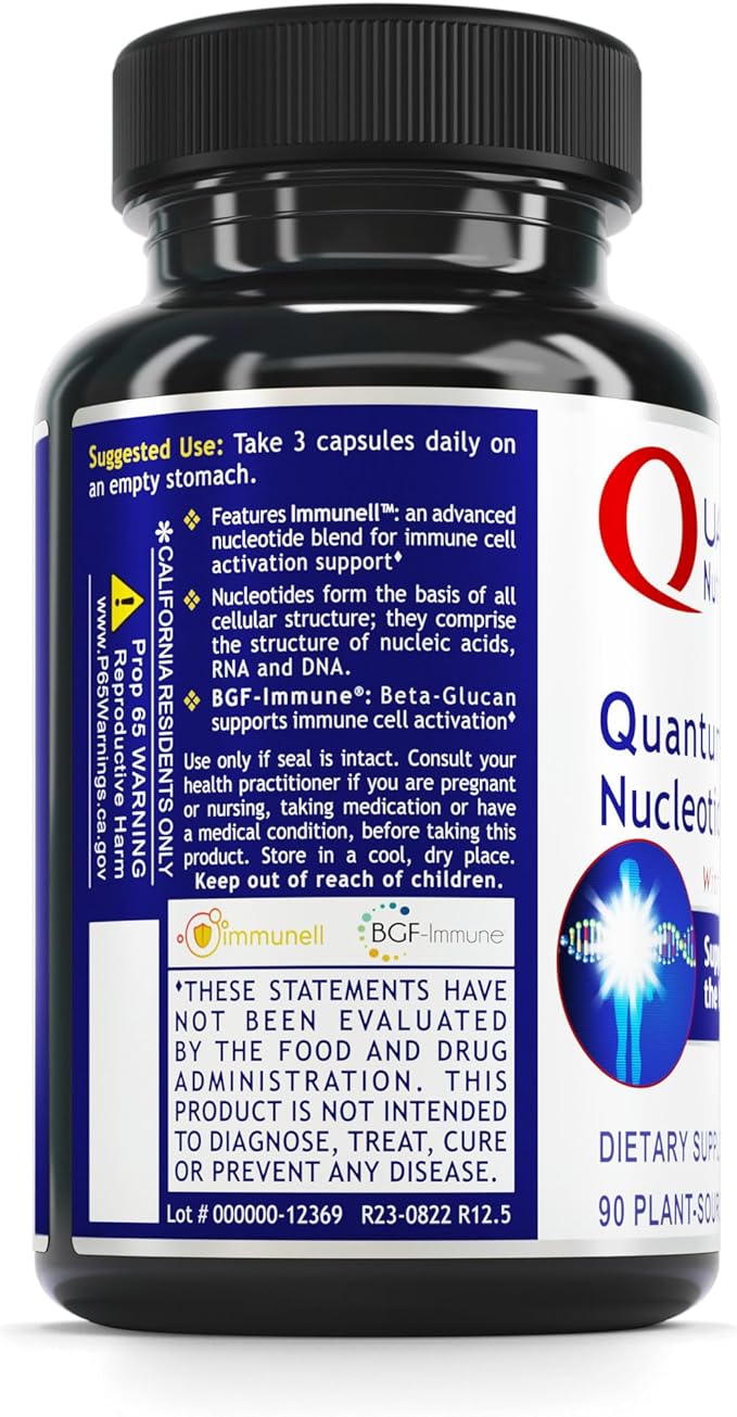 Quantum Nutrition Labs Quantum Nucleotide Complex - Beta Glucan Immune Support Supplement with Yeast Nucleotides & Reishi, 400 mg 1,3 Beta-Glucan Per Serving - 90 Vegetarian Capsules