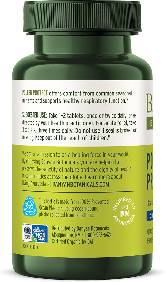 Banyan Botanicals Pollen Protect – Clinically Tested Organic Ayurvedic Supplement – Supports a Healthy Respiratory Response to Seasonal Irritants* – 90 Tablets – Non-GMO Sustainably Sourced Vegan