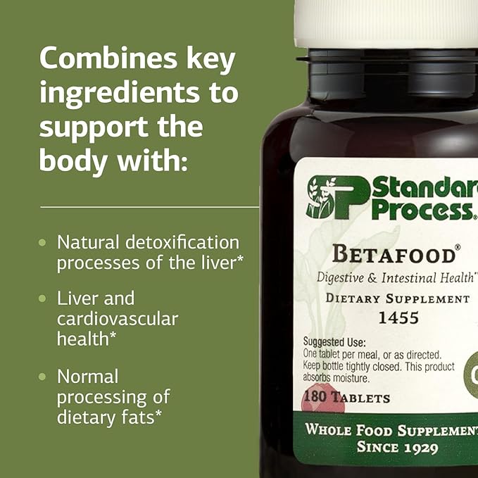 Standard Process Inc. Betafood - Digestive Health and Liver Support Supplement with Whole Food Blend of Oat Flour, Organic Beet Root, and Organic Beet Juice - 180 Tablets