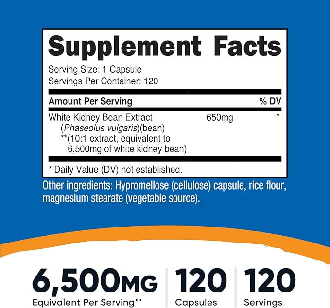 Nutricost White Kidney Beans Capsules 6,500mg Equivalent, 120 Capsules - Vegetarian Caps, Gluten Free and GMO Free