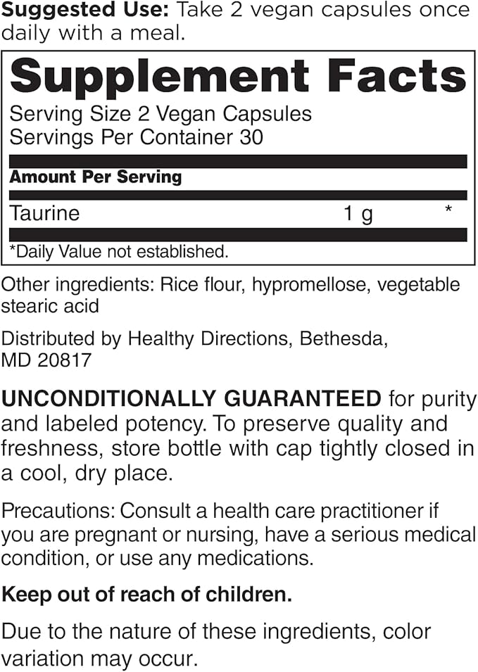 DOCTORS' PREFERRED Taurine Supplement - 1,000 mg/Serving | 60 Vegan Capsules