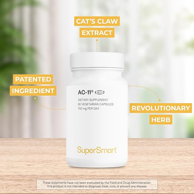 Supersmart AC-11 Supplement 700mg per Day (Cat's Claw Extract) - Uncaria Tomentosa Bark | Non-GMO & Gluten Free - 60 Vegetarian Capsules