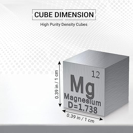 Magnesium Cube - Metal Element Cubes - Laser Engraved Density Cube Set for a Periodic Table of Elements Collection - (Magnesium, 10mm)