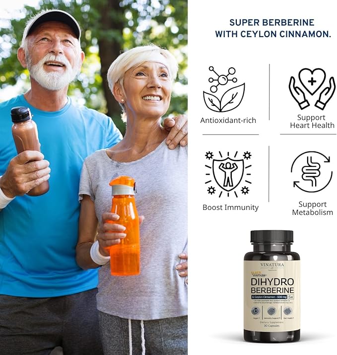 Dihydroberberine Supplement with Ceylon Cinnamon, 500mg - (Patented GlucoVantage Super Berberine), Maybe Berberine 5X More absorbable - 30 Capsules