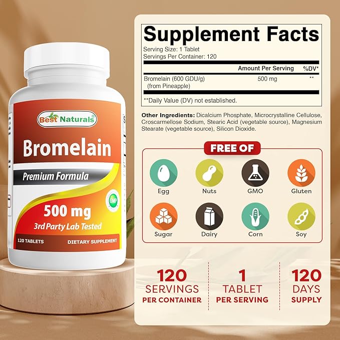 Best Naturals Bromelain 500mg 120 Tablets (120 Count (Pack of 3))